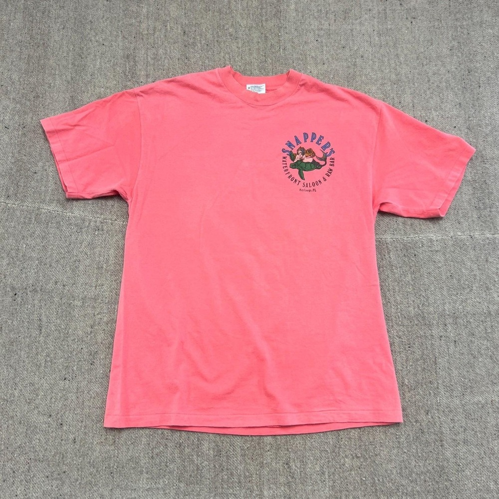 Vintage Snappers Saloon & Raw Bar Shirt Mens Large Pink 1990s Key Largo Florida
